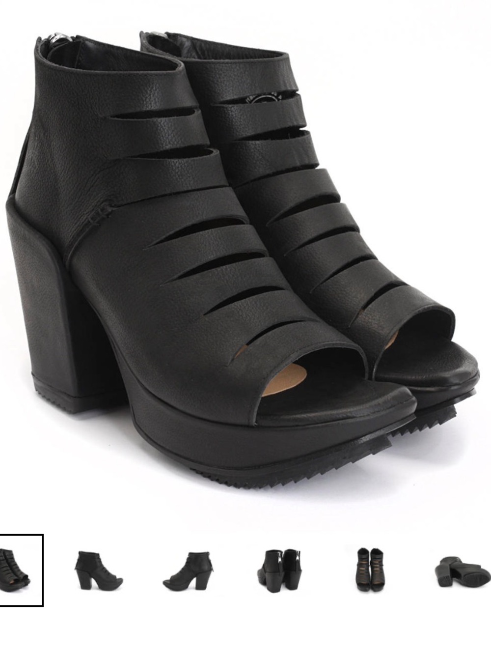 John Fluevog Black AXE Slitted Open-Toe Platform Sandal